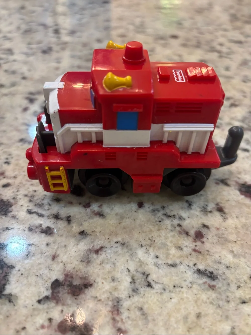 Fisher-Price Red Plastic Toy Train Engine with Yellow and White Accents